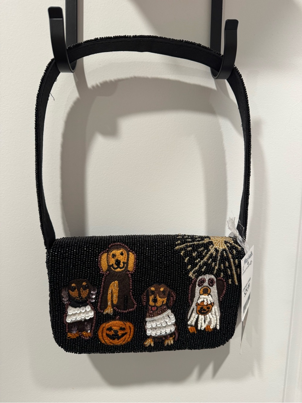 Beaded Halloween Puppy Shoulder Bag - Black